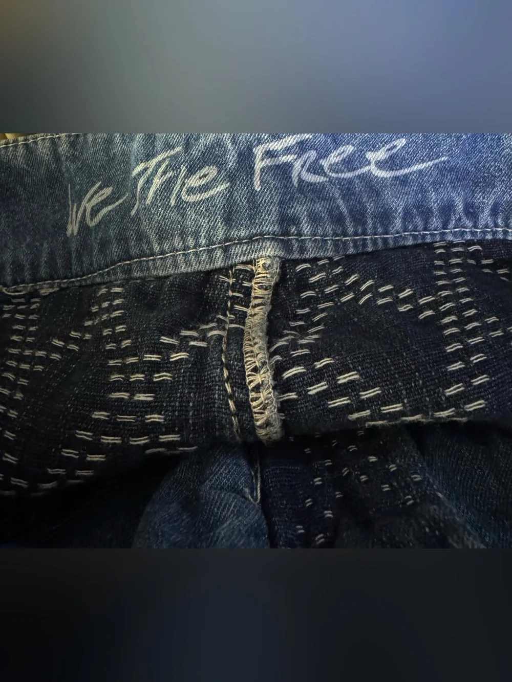 Free People We The Free Denim Quilted Diamond Print Utility Barrel Pants -Size S